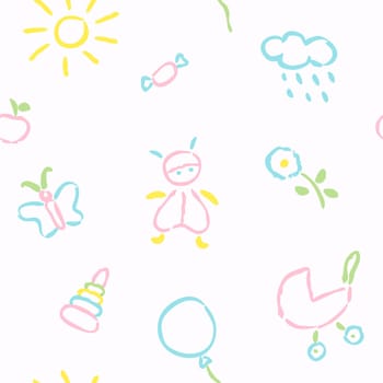 Doodle babies seamless pattern for backgrounds - pastel colours