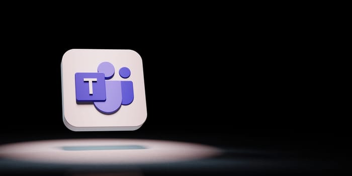 Microsoft Teams Logo 3D Symbol Shape Spotlighted on Black Background with Copy Space 3D Illustration