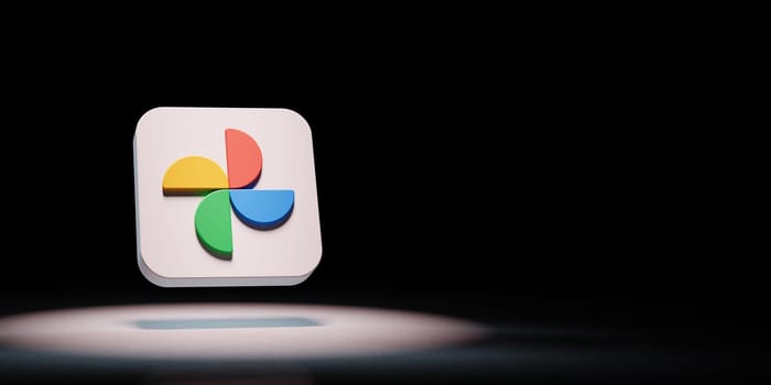 Google Photos App Icon 3D Symbol Shape Spotlighted on Black Background with Copy Space 3D Illustration
