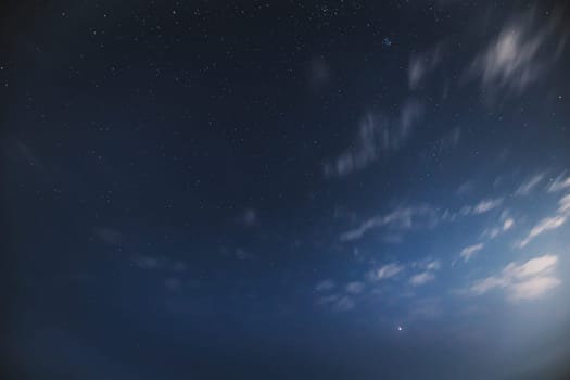 Real Night Sky Stars. Natural Starry Sky Blue Color Background.