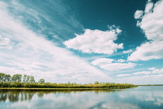 Rechytsa, Gomel Region, Belarus. Dnieper River. European Nature In Summer.