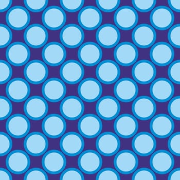 Seamless vector pattern with blue polka dots on a dark navy blue background. For website design, desktop wallpaper, kids background, art, decoration or scrapbook.