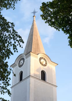 white belltower of a church in Burgenland