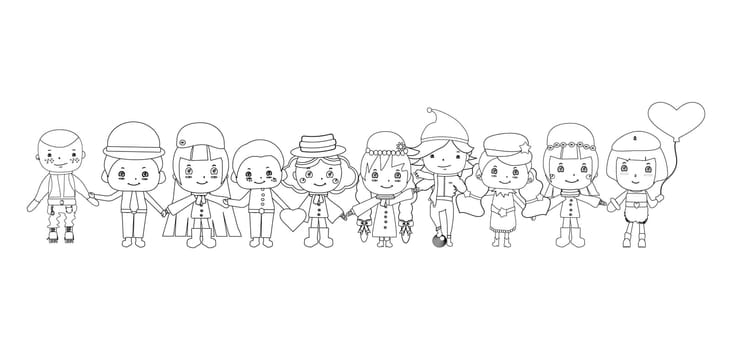 Happy big family smiling together, drawing sketch