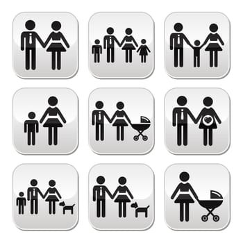Buttons set isolated on white - family with kids or babies isolated on white