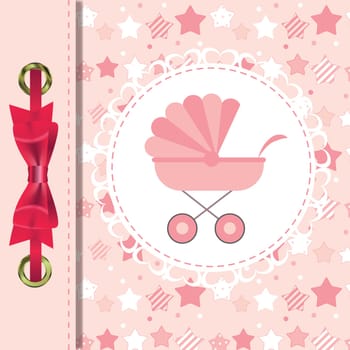 Vector Illustration of Pink Baby Carriage for Newborn Girl