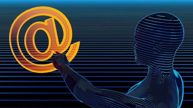 contact us by e-mail at symbol hologram blue lines avatar social media communication internet connection 3D illustration