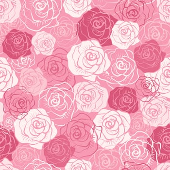Rose vector seamless pattern. Pink, red, white shabby colors. Floral endless texture can be used for printing onto fabric and paper or scrap booking. Flower abstract background. Pretty feminine design