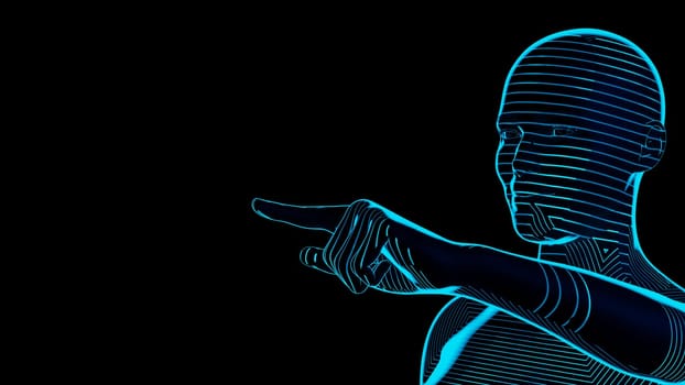 hologram woman pointing with her finger futuristic transparent technology on black background 3D illustration