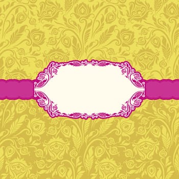 Template vector frame design for greeting card, invitation. Background - floral seamless pattern.