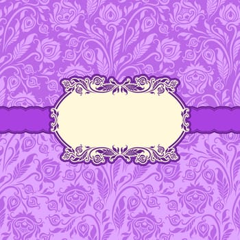 Template vector frame design for greeting card, invitation. Background - floral seamless pattern.