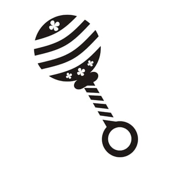 Cute black baby rattle icon on white background