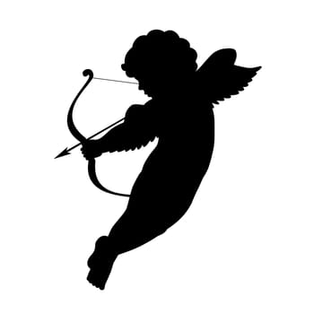 black vector silhouette of a cupid shooting arrow