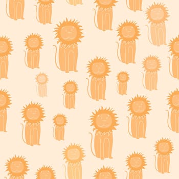 Cute seamless background with lions. Pattern in pastel colors.