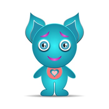 Little cute shy turquoise cartoon monster vector illustration
