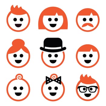 Vector icons set of red hair people isolated on white