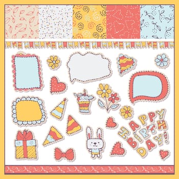 Set of birthday party elements.Vector illustration.