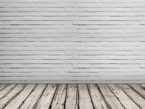 White brick wall and wood floor