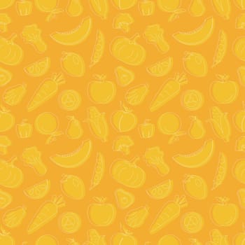 Vegetarian, Fruit and Vegetables Seamless Pattern Design with Fresh, Organic and Natural Food in Hand Drawn Flat Cartoon Background Illustration