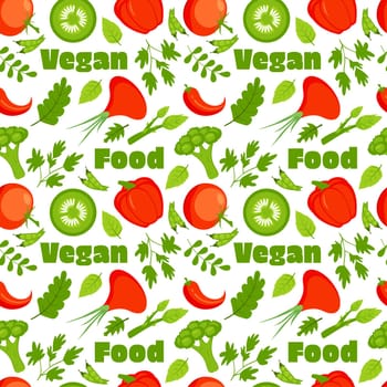 Vegetarian, Fruit and Vegetables Seamless Pattern Design with Fresh, Organic and Natural Food in Hand Drawn Flat Cartoon Background Illustration