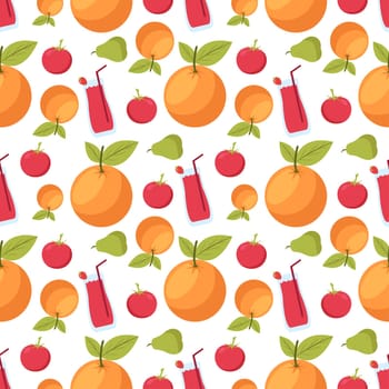 Vegetarian, Fruit and Vegetables Seamless Pattern Design with Fresh, Organic and Natural Food in Hand Drawn Flat Cartoon Background Illustration