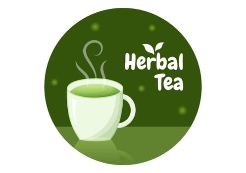 Herbal Tea with Chamomile Leaves of Health Drink Green to Increase Endurance in Template Hand Drawn Cartoon Flat Background Illustration