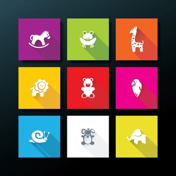 Flat baby toy icon set - vector illustration