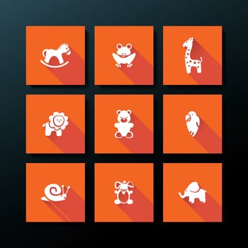 Flat baby toy icon set - vector illustration
