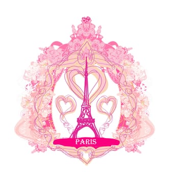 Eiffel tower artistic card, decorative floral banner