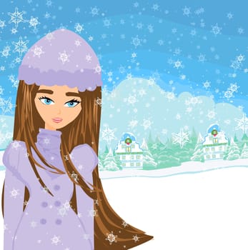 beautiful woman doing the shopping in winter