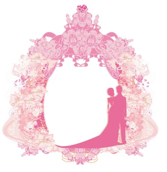 stylish wedding invitation card with vintage ornament background.