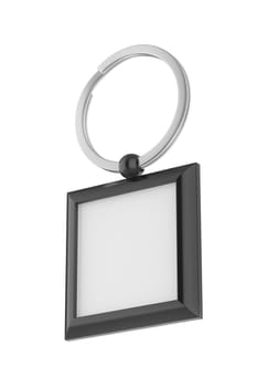 Plastic square keychain isolated on white background