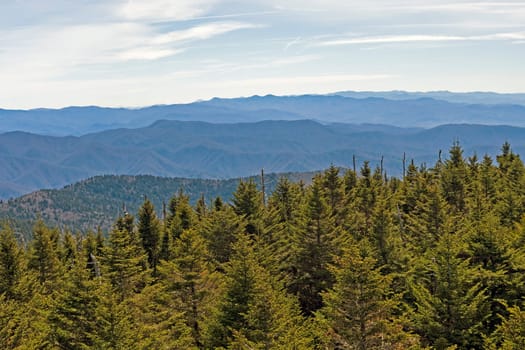 Hazy Mountain Ridges in the Smoky Mountains from Clingmans Dome in North Carolina