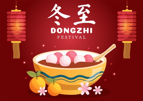 Dongzhi or Winter Solstice Festival Template Hand Drawn Cartoon Flat Illustration with Family Enjoying Chinese Food Tangyuan and Jiaozi Concept