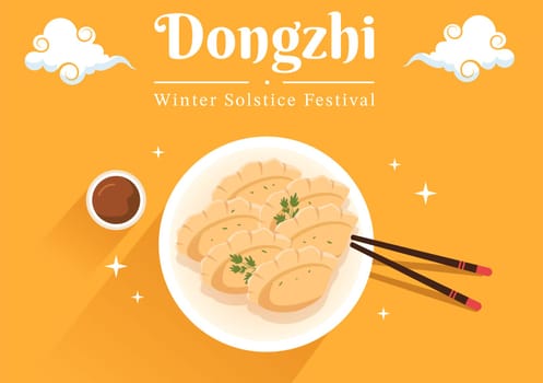Dongzhi or Winter Solstice Festival Template Hand Drawn Cartoon Flat Illustration with Family Enjoying Chinese Food Tangyuan and Jiaozi Concept