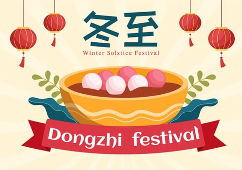 Dongzhi or Winter Solstice Festival Template Hand Drawn Cartoon Flat Illustration with Family Enjoying Chinese Food Tangyuan and Jiaozi Concept