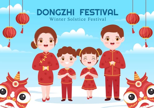 Dongzhi or Winter Solstice Festival Template Hand Drawn Cartoon Flat Illustration with Family Enjoying Chinese Food Tangyuan and Jiaozi Concept