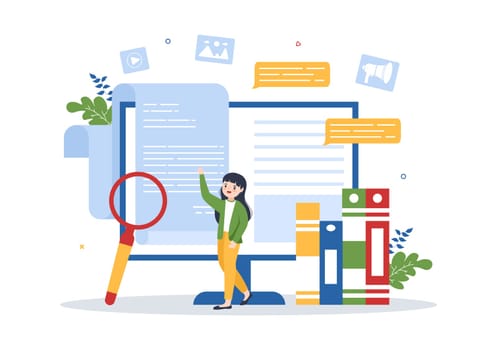 Digital Publishing Content Blog Marketing Writing for Social Media or Webpage Organization in Template Hand Drawn Cartoon Flat Illustration