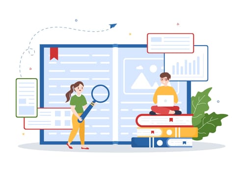 Digital Publishing Content Blog Marketing Writing for Social Media or Webpage Organization in Template Hand Drawn Cartoon Flat Illustration