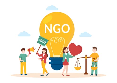 NGO or Non-Governmental Organization to Serve Specific Social and Political Needs in Template Hand Drawn Cartoon Flat Illustration