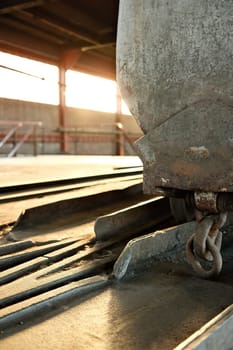 Details of a coal lorry in the sunset, Mine, Ruhr area, Germany