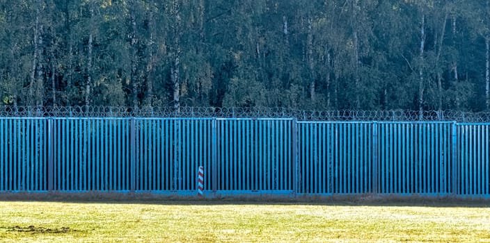 Poland Belarus border wall in Bialowieza Forest, Poland