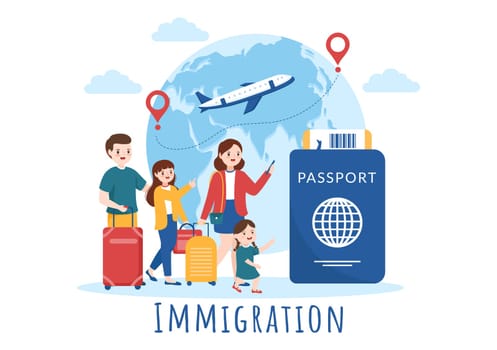 Immigration Template Hand Drawn Cartoon Flat Illustration of Document with Visa and Passport for Moving to Another Country