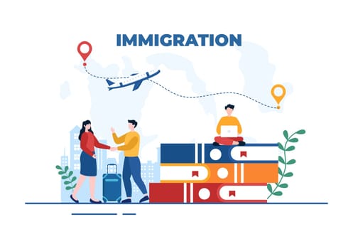 Immigration Template Hand Drawn Cartoon Flat Illustration of Document with Visa and Passport for Moving to Another Country