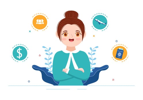 Immigration Consultant Template Hand Drawn Cartoon Flat Illustration Counseling Assistance for Provide Advice to People Who Will Make the Move