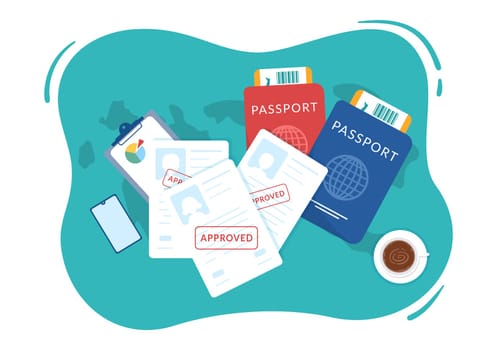 Immigration Template Hand Drawn Cartoon Flat Illustration of Document with Visa and Passport for Moving to Another Country