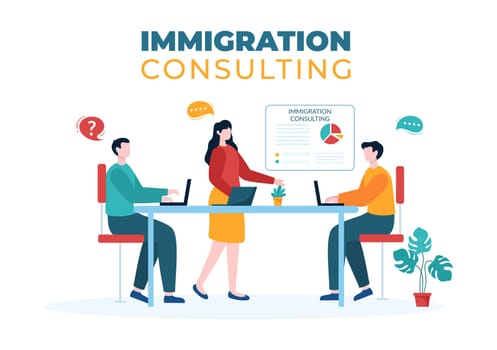 Immigration Consultant Template Hand Drawn Cartoon Flat Illustration Counseling Assistance for Provide Advice to People Who Will Make the Move