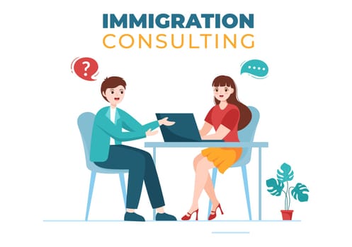 Immigration Consultant Template Hand Drawn Cartoon Flat Illustration Counseling Assistance for Provide Advice to People Who Will Make the Move