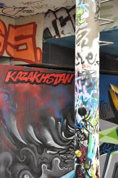 Vertical closeup shot of a legal public graffiti wall on Tesnov Street in Prague, Czech Republic