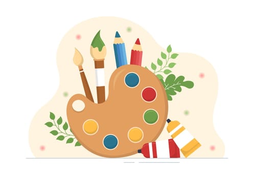 Art School of Painting with Live Model or Object using Tools and Equipment in Template Hand Drawn Cartoon Flat Illustration